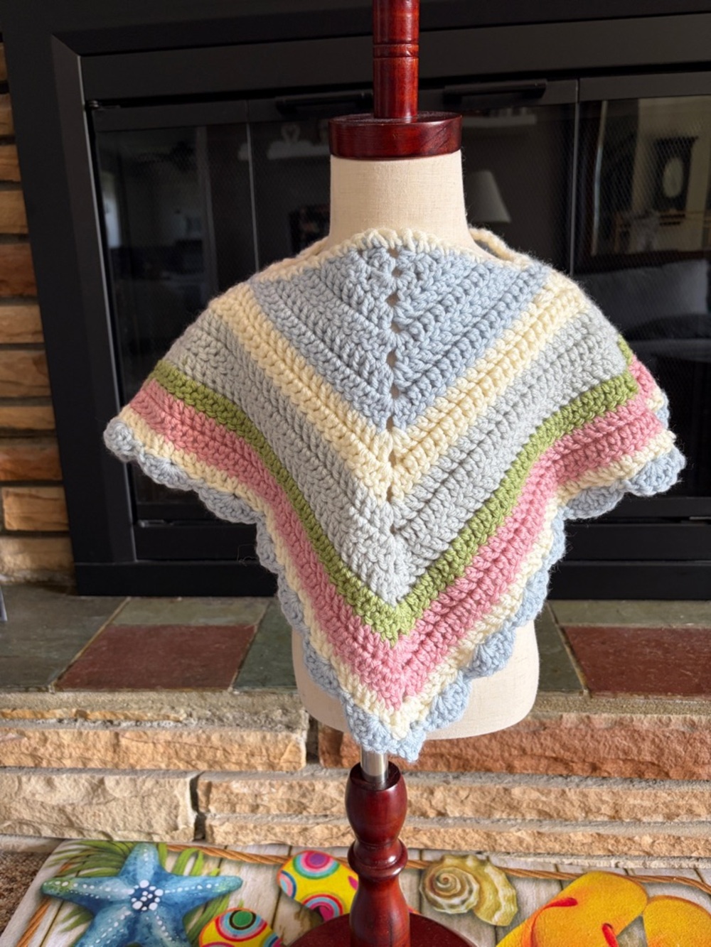 Handmade Kids Crochet Poncho - Pastel Blue, Pink & Green